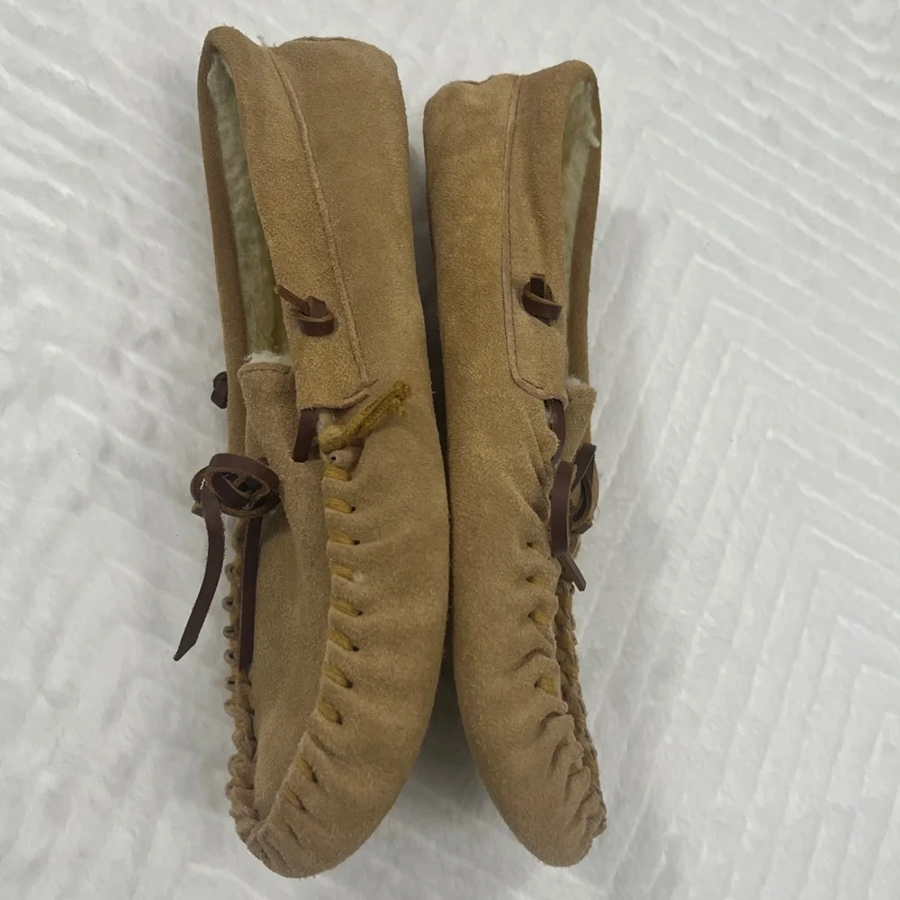 Northwest Territory Tan Leather Suede Moccasin Slippers‎ with Shearling Lining 6